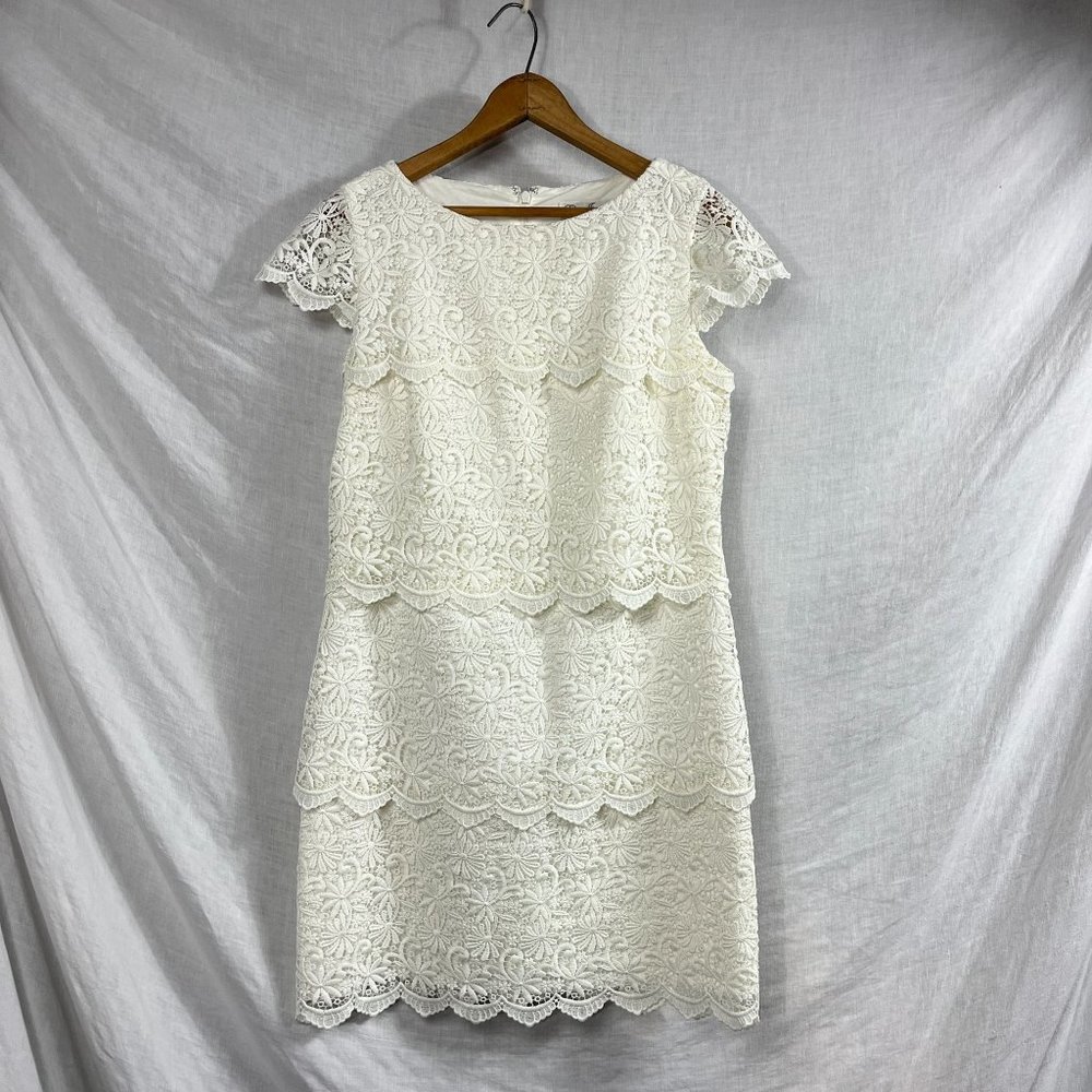 Eliza J Regal Collection Lace Tiered Sheath Cocktail Party Dress Womens 10 White